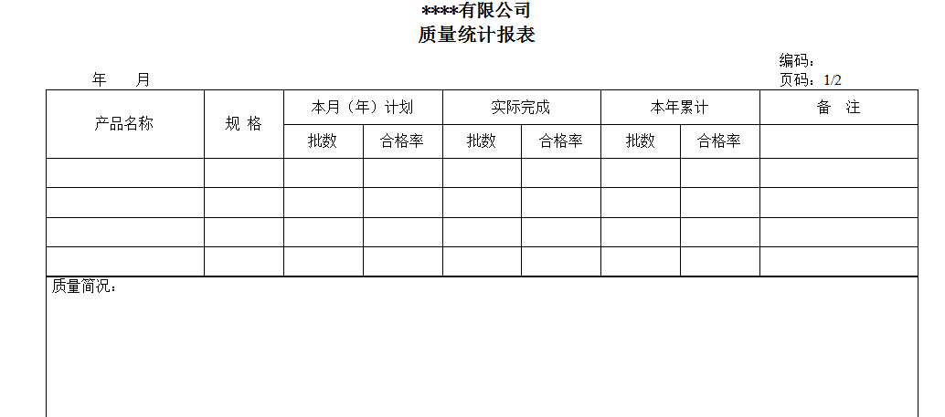 质量统计报表保健食品