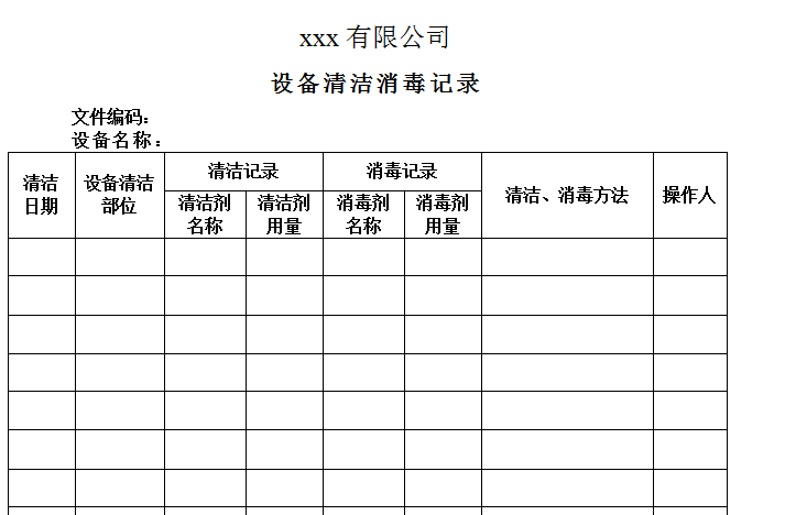 设备清洁消毒记录保健食品